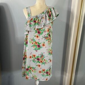 Harlow & Rose • boutique striped floral one shoulder ruffle dress